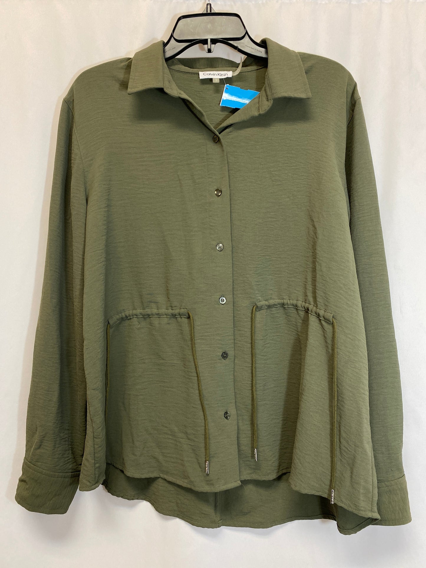 Top Long Sleeve By Calvin Klein In Green, Size: S