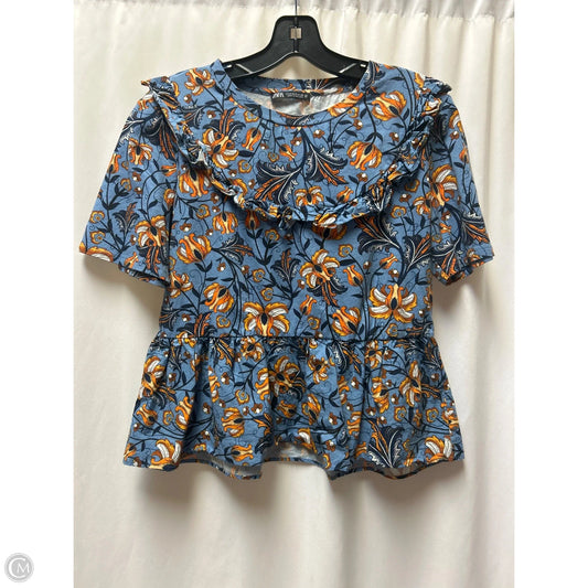 Top Short Sleeve By Zara In Blue, Size: M