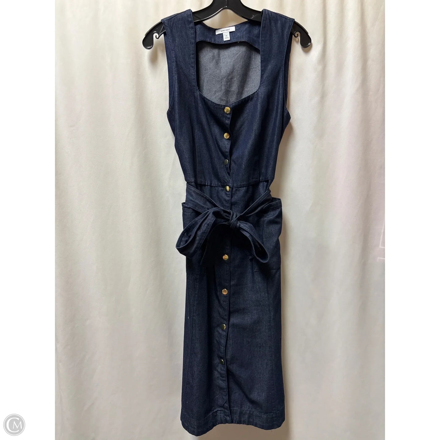 Dress Casual Midi By Nine West In Blue Denim, Size: M