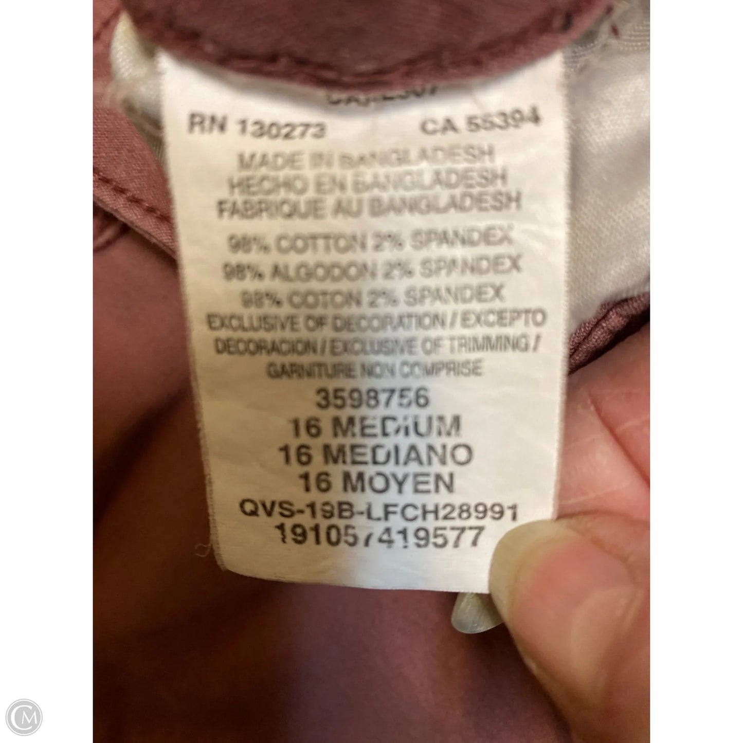 Shorts By Lee In Mauve, Size: 16