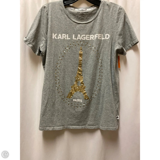 Top Short Sleeve Designer By Karl Lagerfeld In Grey, Size: M