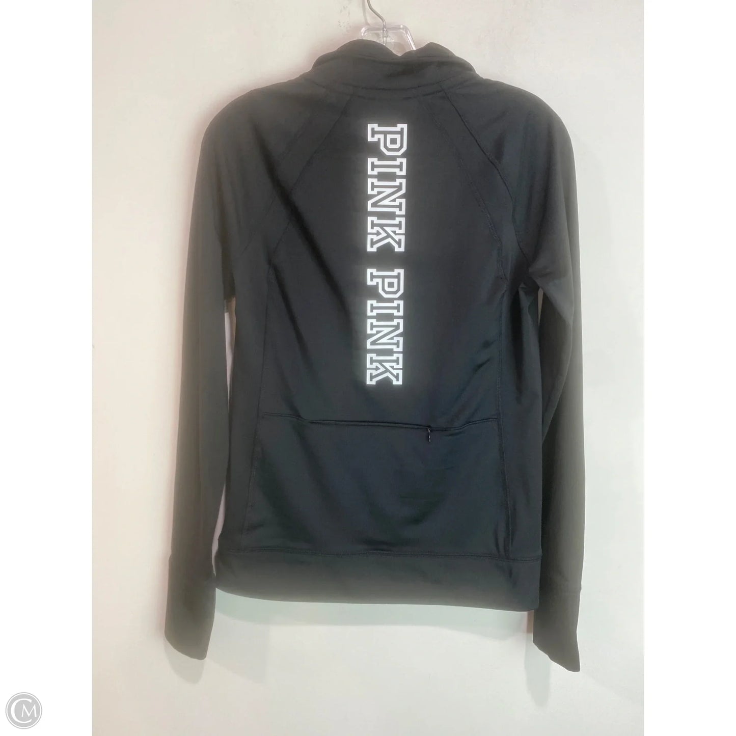 Athletic Top Long Sleeve Collar By Pink In Black, Size: S