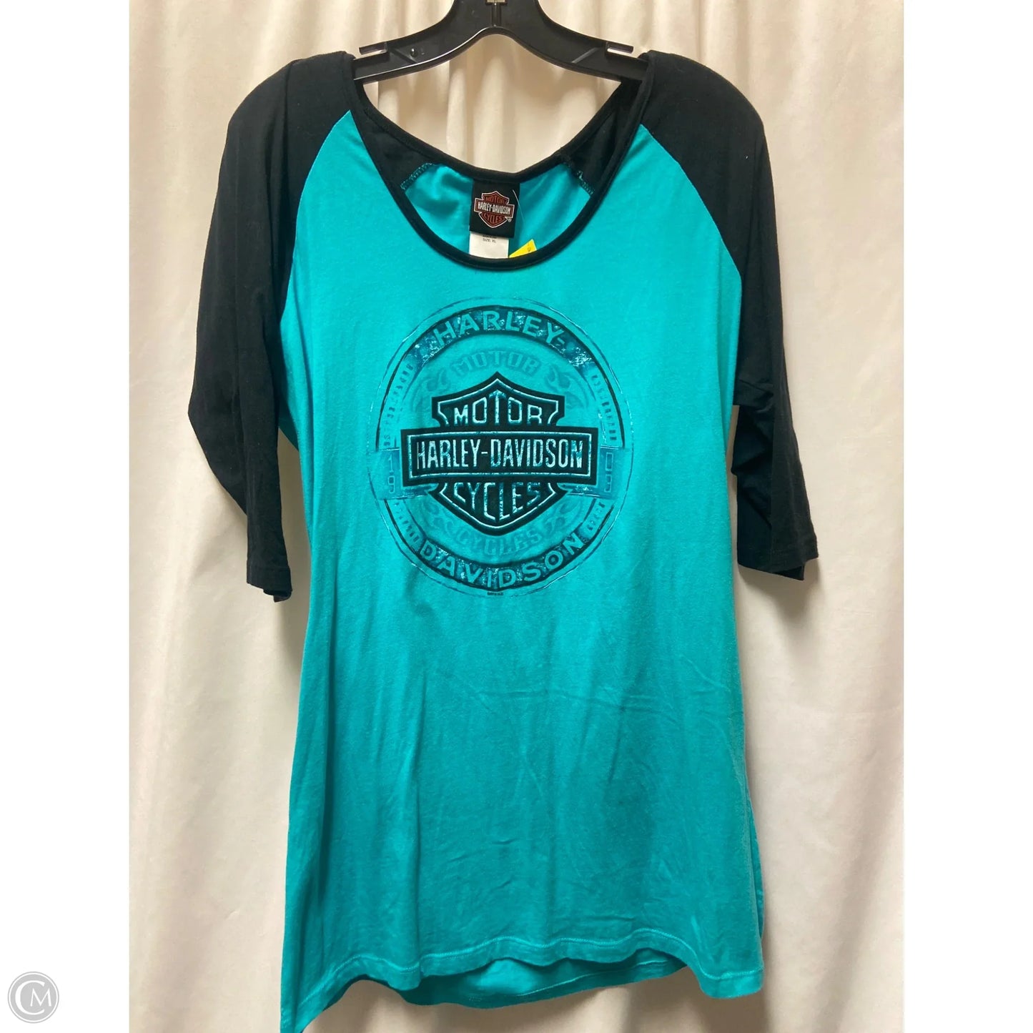 Top 3/4 Sleeve By Harley Davidson In Aqua, Size: Xl