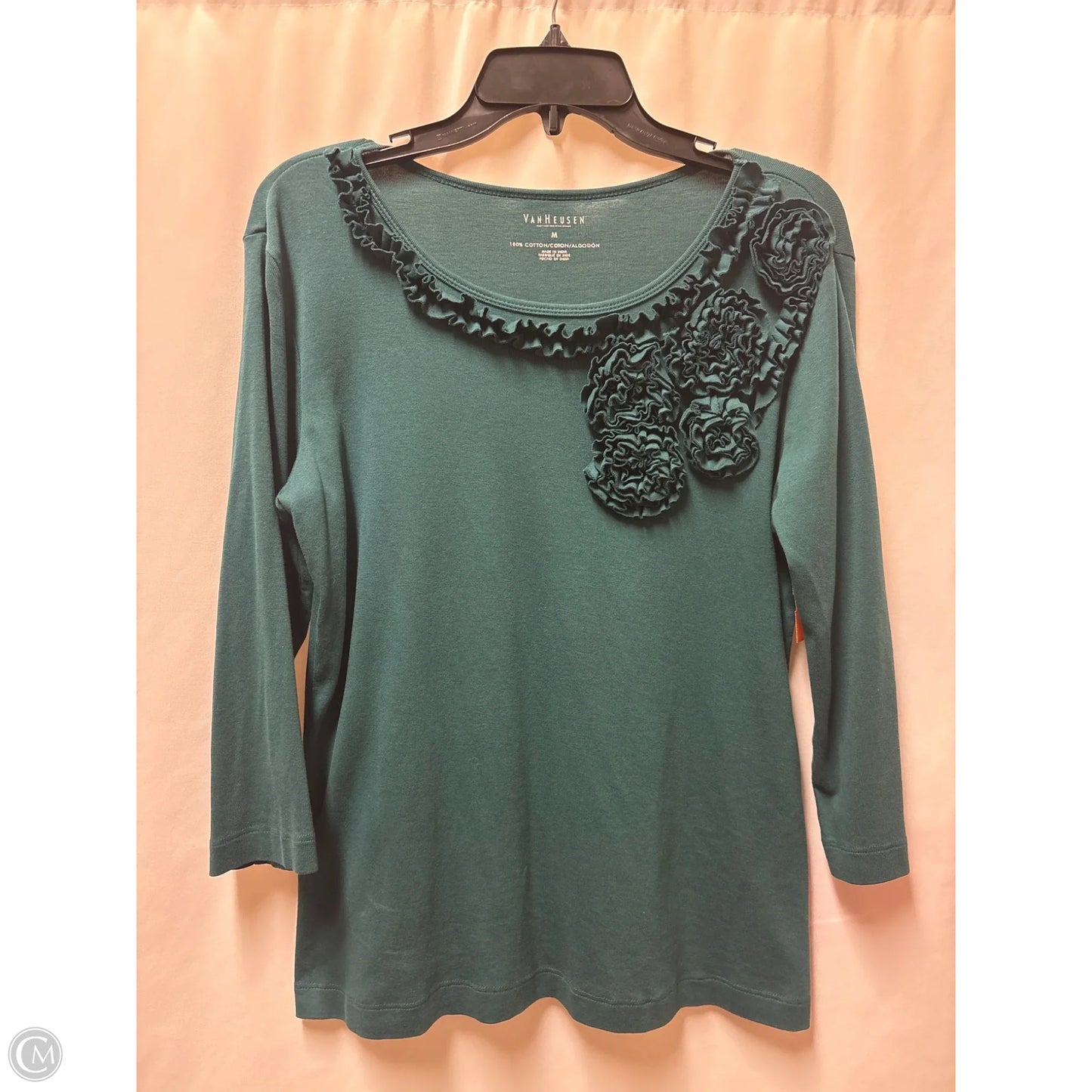 Top Long Sleeve By Van Heusen In Green, Size: M