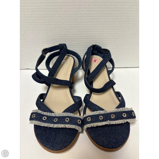 Sandals Heels Block By Cato In Blue Denim, Size: 9