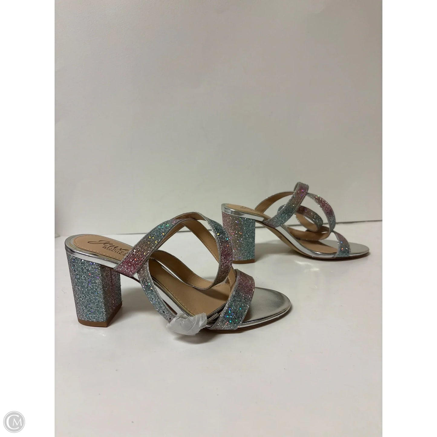 Shoes Heels Block By Badgley Mischka In Silver, Size: 6.5