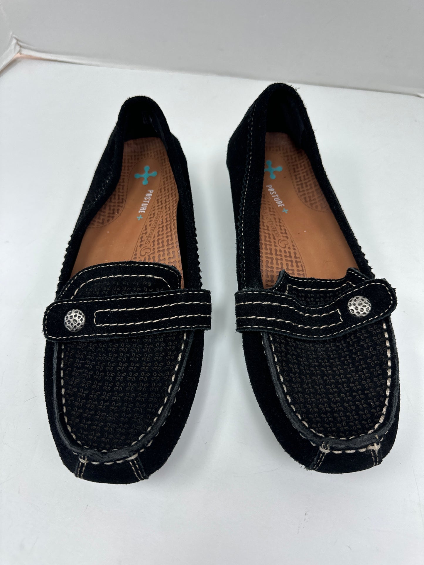 Black Shoes Flats Bare Traps, Size 7.5