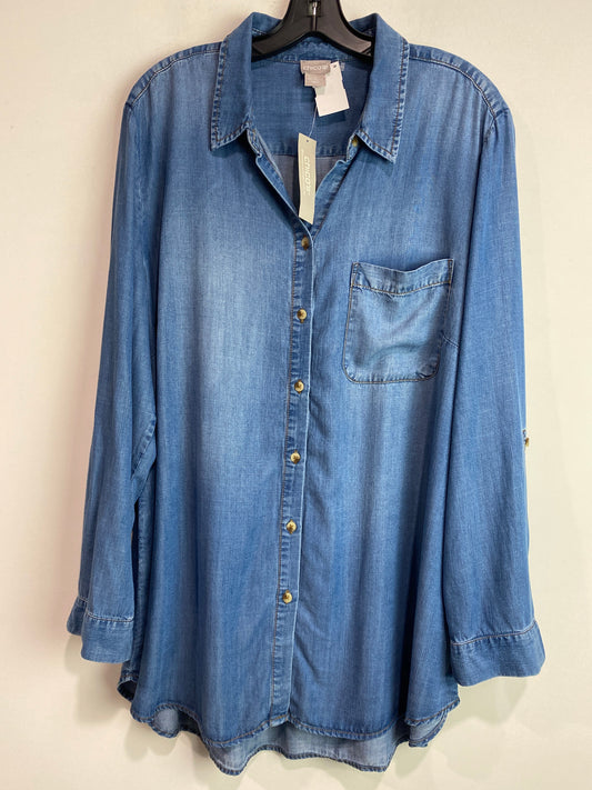 Tunic Long Sleeve By Chicos In Blue Denim, Size: Xl