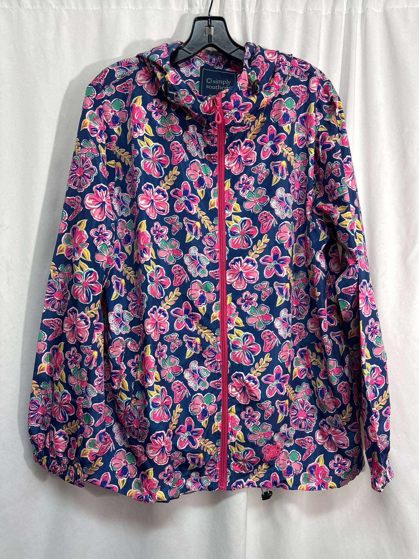 Jacket Windbreaker By Simply Southern In Blue, Size: Xxl