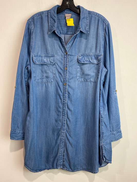 Tunic Long Sleeve By Chicos In Blue Denim, Size: L