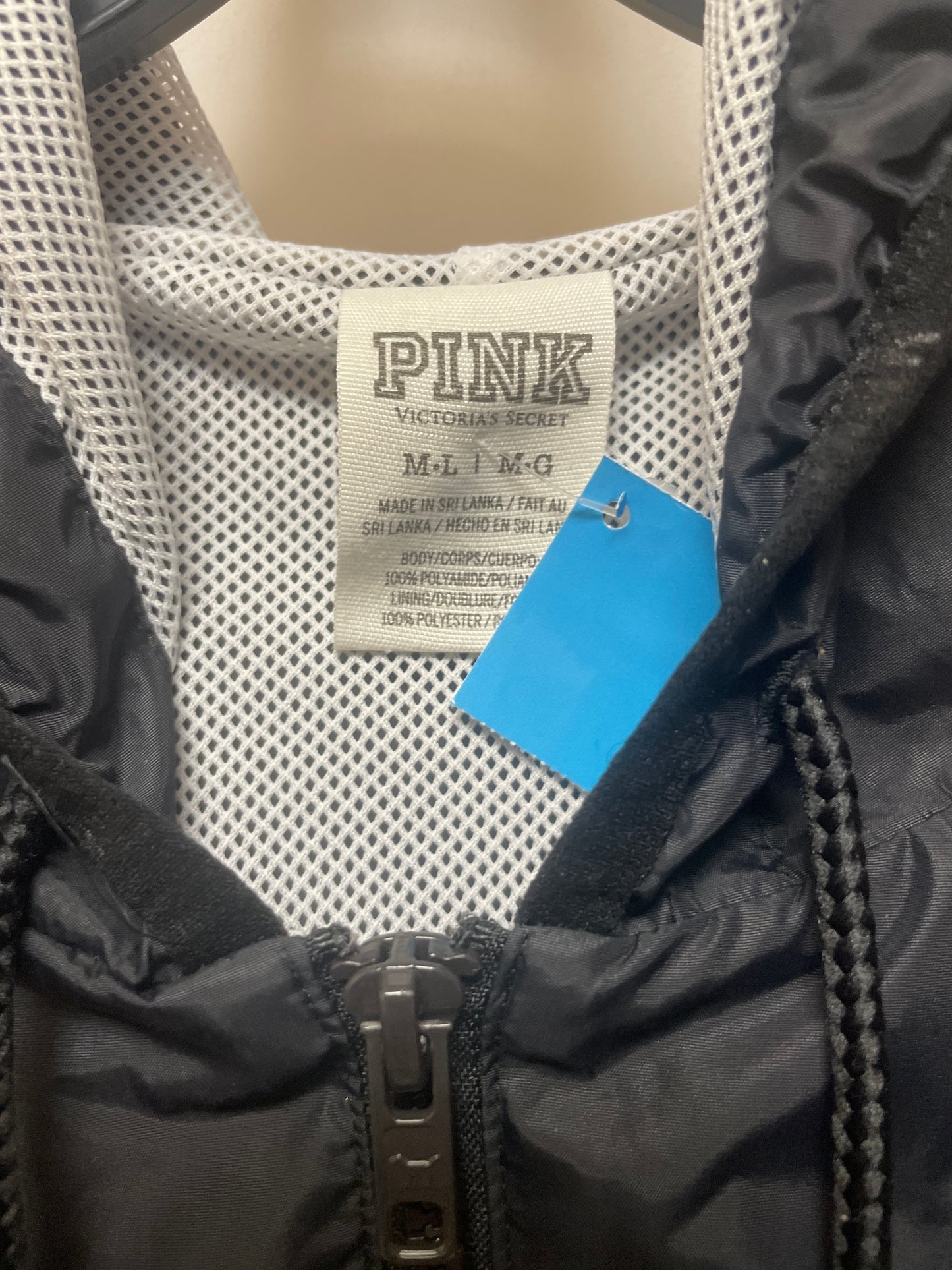 Jacket Windbreaker By Pink In Black, Size: M