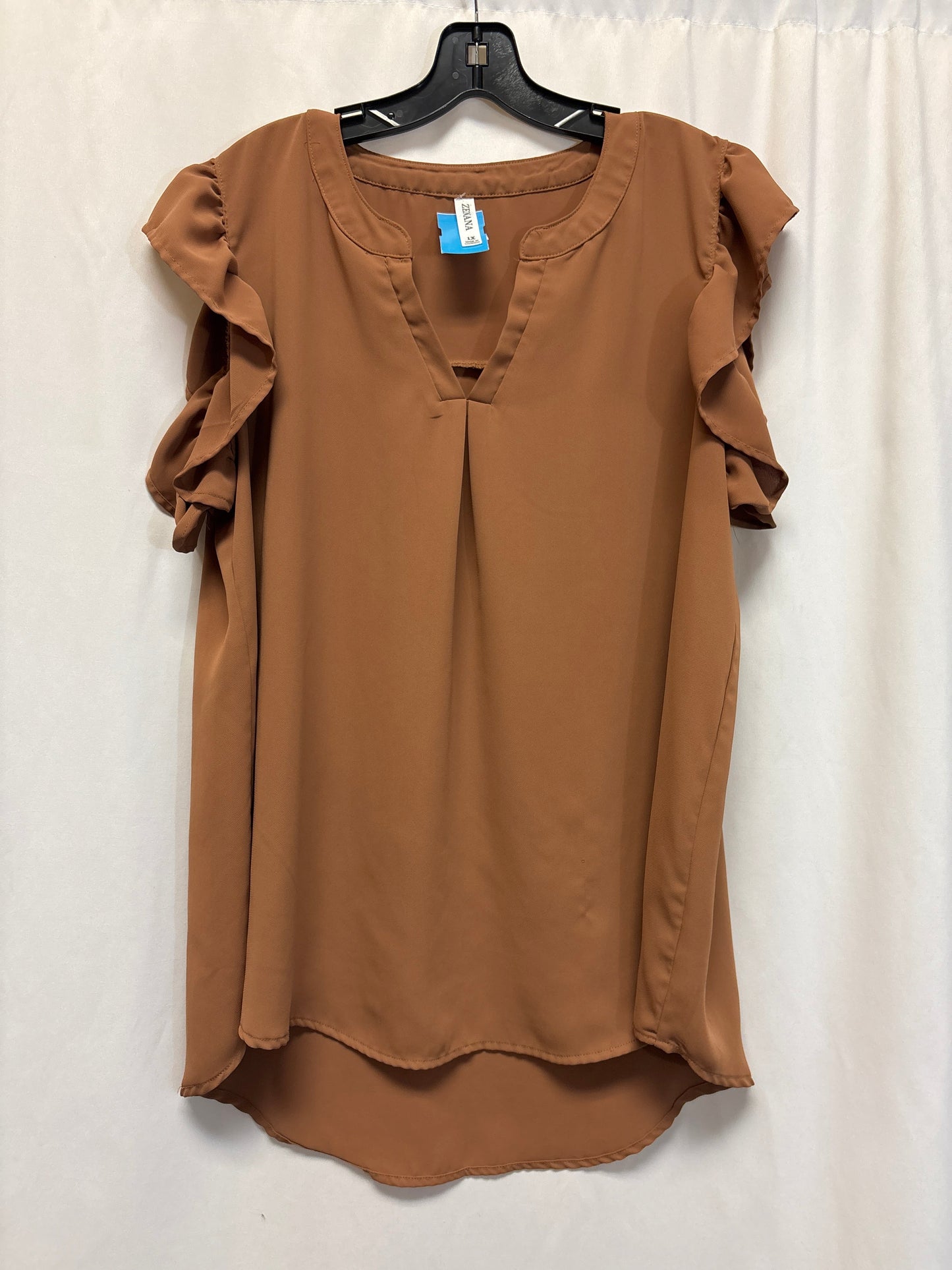 Top Short Sleeve By Zenana Outfitters In Brown, Size: 1x