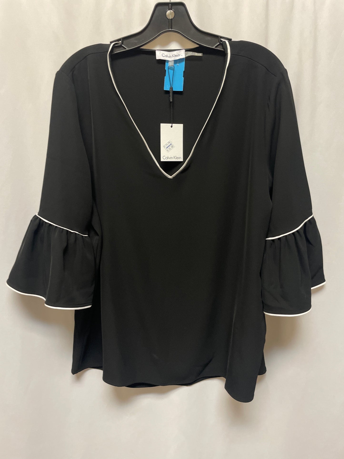 Top 3/4 Sleeve By Calvin Klein In Black, Size: L