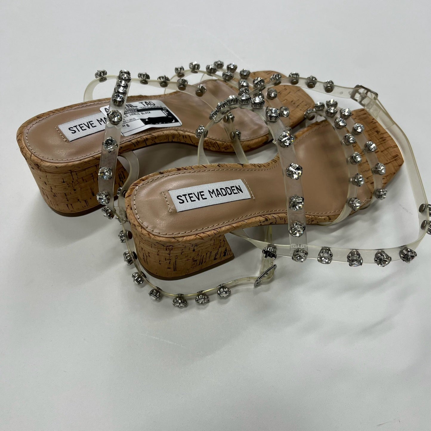 Clear Sandals Heels Block Steve Madden, Size 6