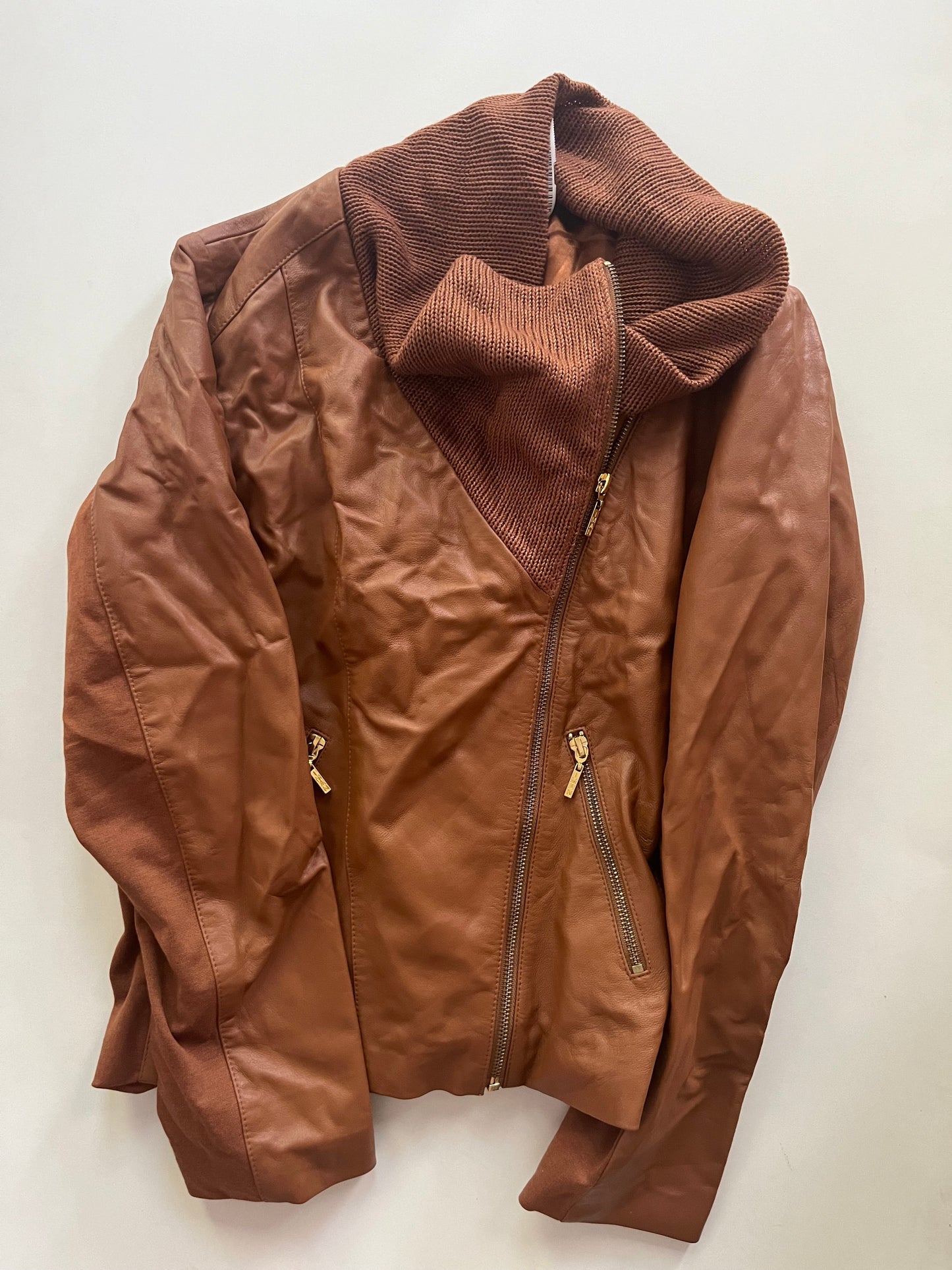 Jacket Moto Leather By Iman Hsn In Brown, Size: Xs