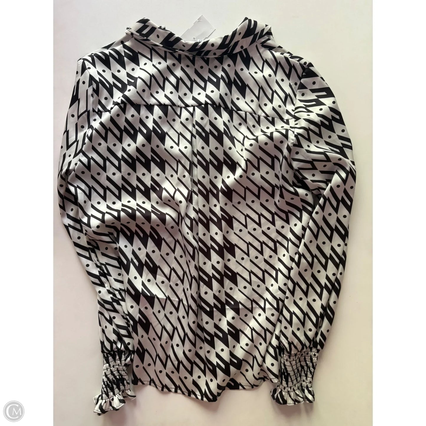 Blouse Long Sleeve By Maison d Amelie In Black & White, Size: M