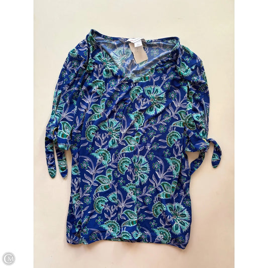 Blouse Long Sleeve By Liz Claiborne In Blue & Green, Size: L
