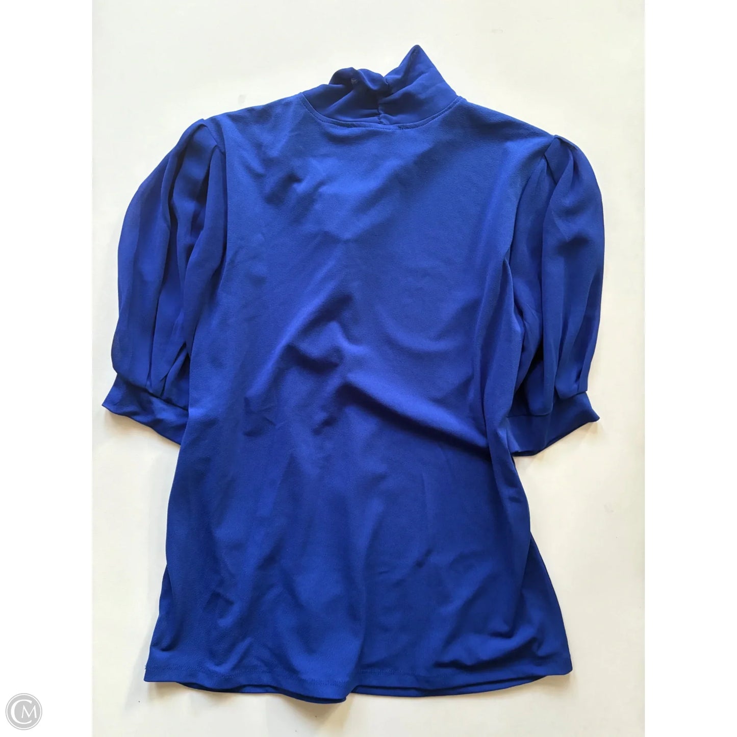Blouse Short Sleeve By Cable And Gauge In Blue, Size: S