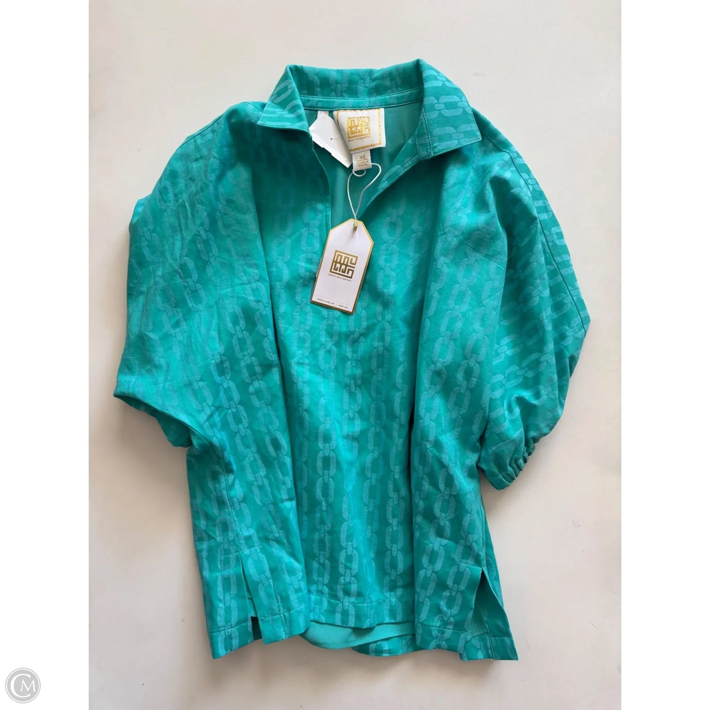 Blouse Short Sleeve By Emily McCarthy In Blue & Green, Size: Xs
