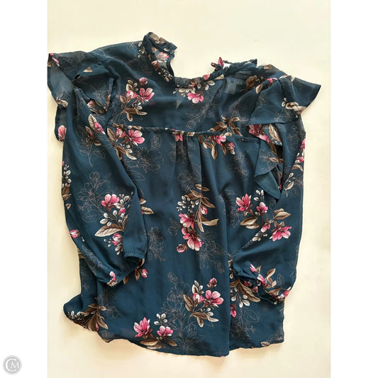 Blouse Long Sleeve By Monteau In Floral Print, Size: L
