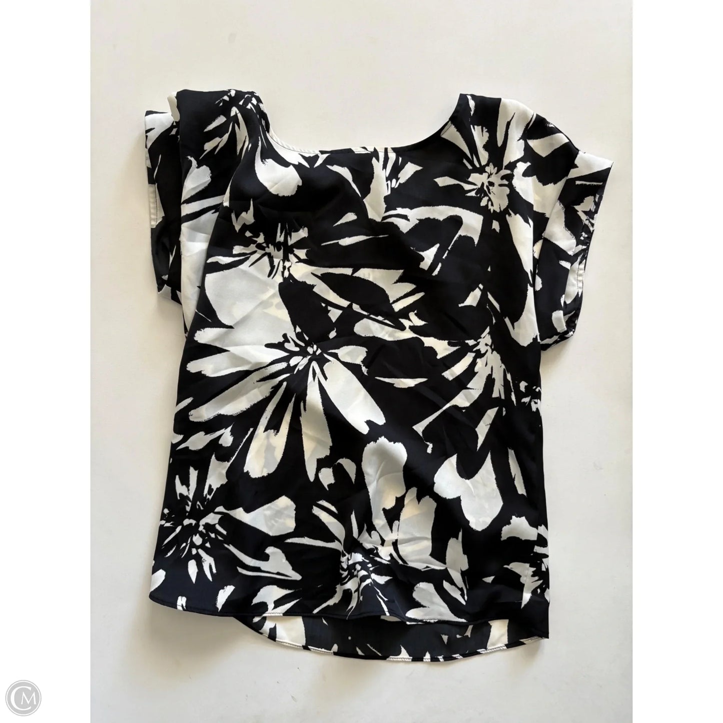 Blouse Short Sleeve By Nine West Apparel In Black & Cream, Size: Xs