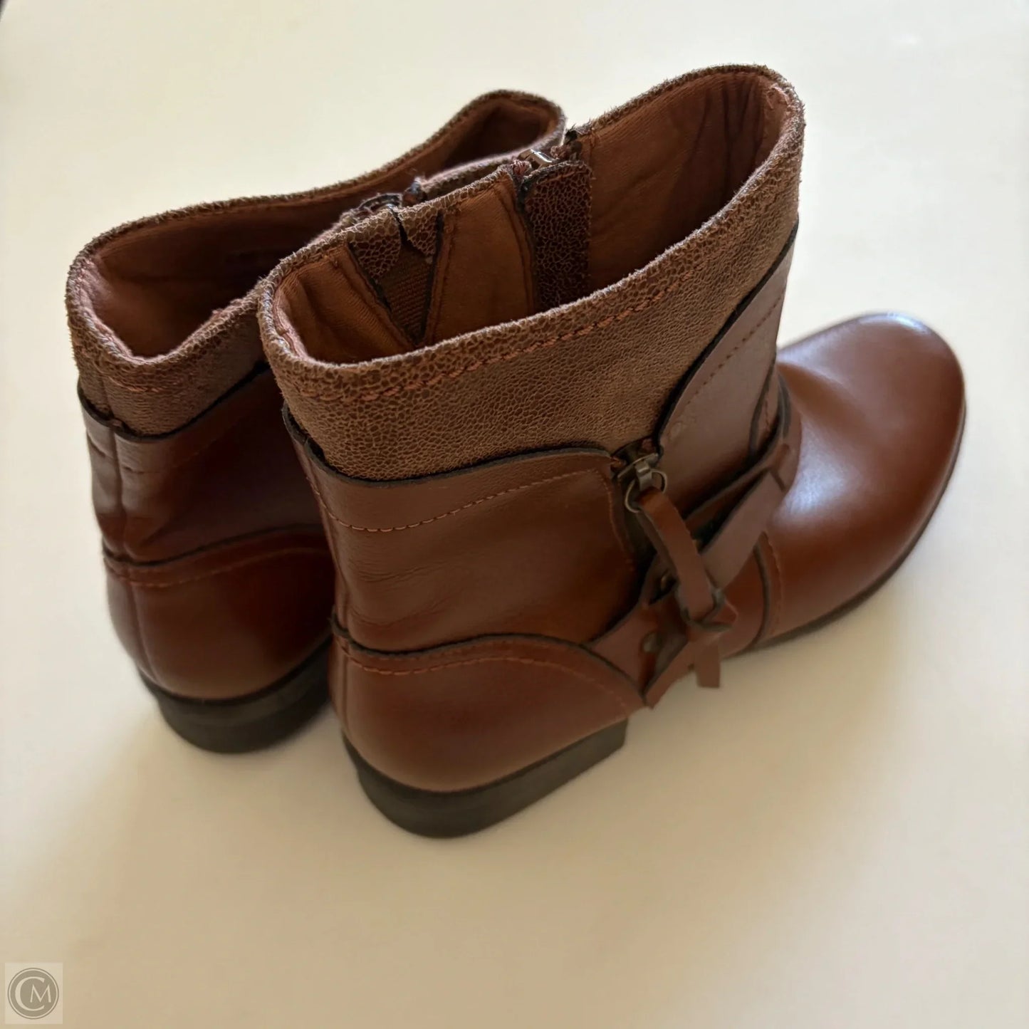 Boots Ankle Heels By Clarks In Brown, Size: 8.5