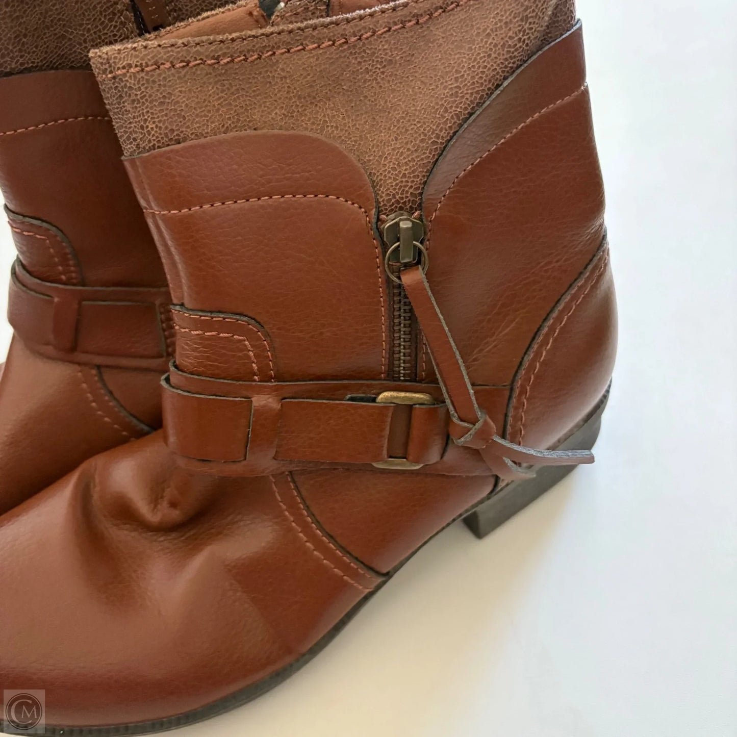 Boots Ankle Heels By Clarks In Brown, Size: 8.5
