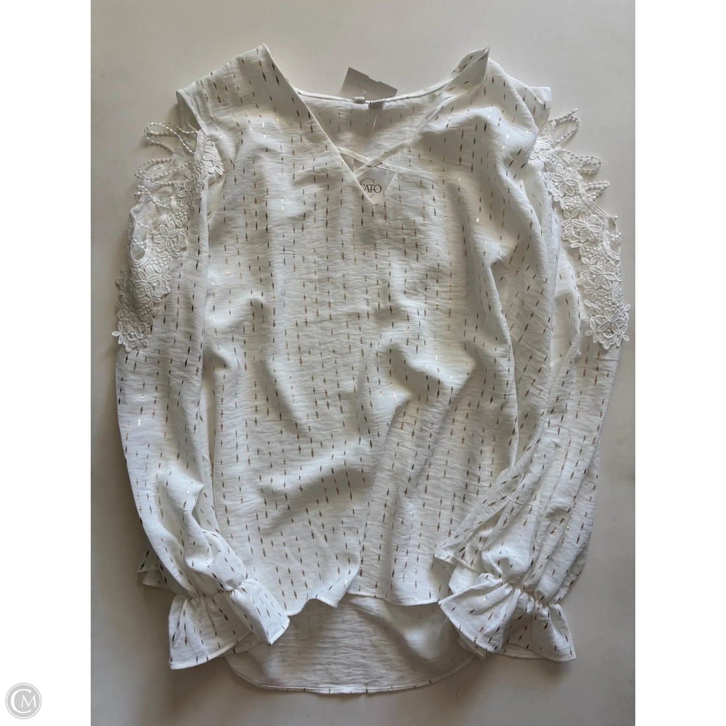 Blouse Long Sleeve By Cato In White, Size: Xl