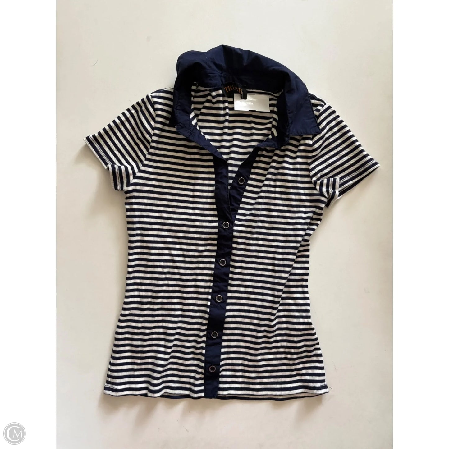 Blouse Short Sleeve By Truth In Striped Pattern, Size: M
