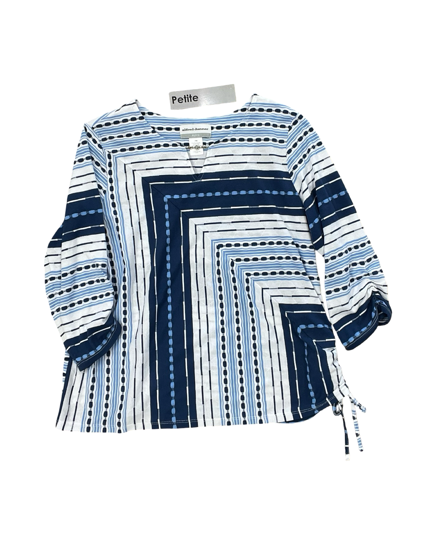 Top 3/4 Sleeve By Alfred Dunner In Blue & White, Size:Mp