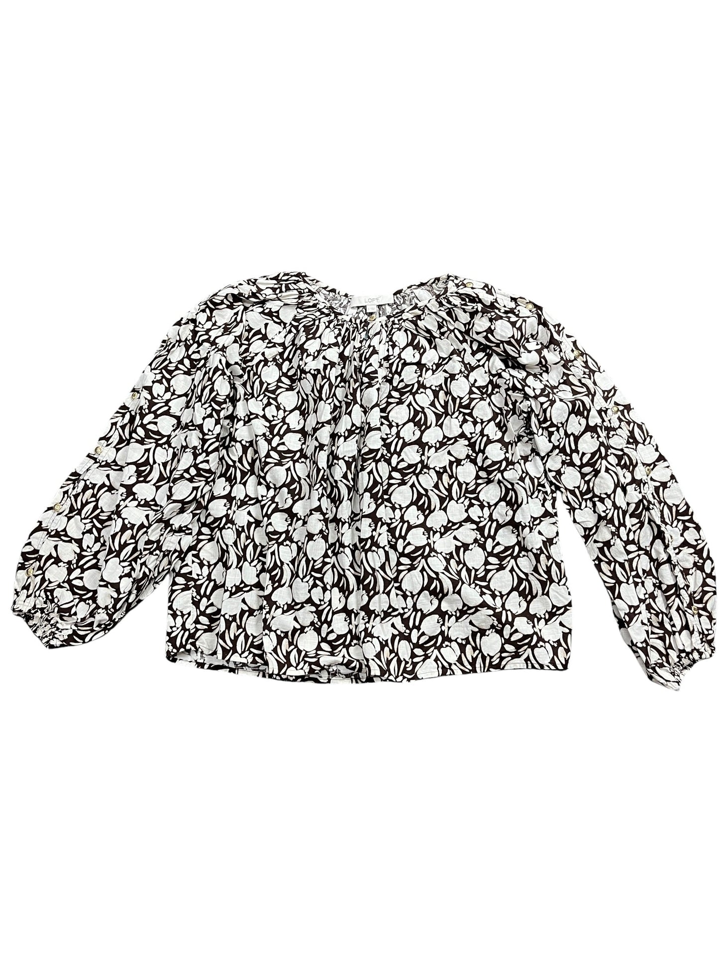 Blouse Ls By Loft In Brown & White, Size:S