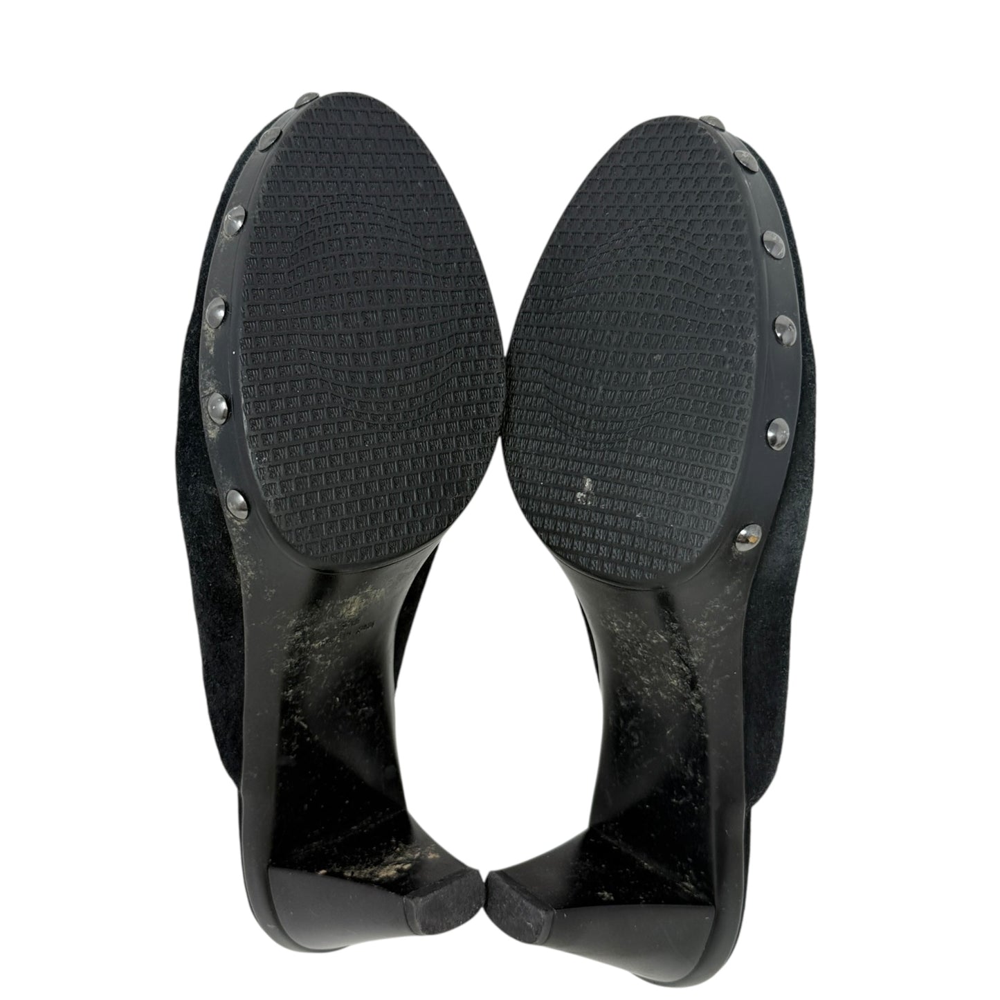 Studded Suede Clogs Designer By Stuart Weitzman In Black, Size: 7.5