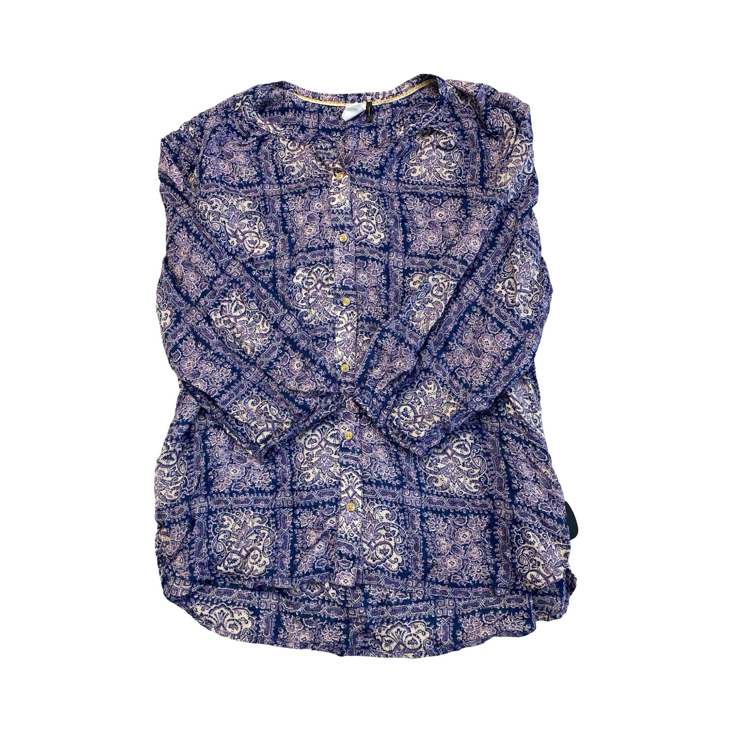 Top 3/4 Sleeve By Anthropologie In Blue & Purple, Size:L