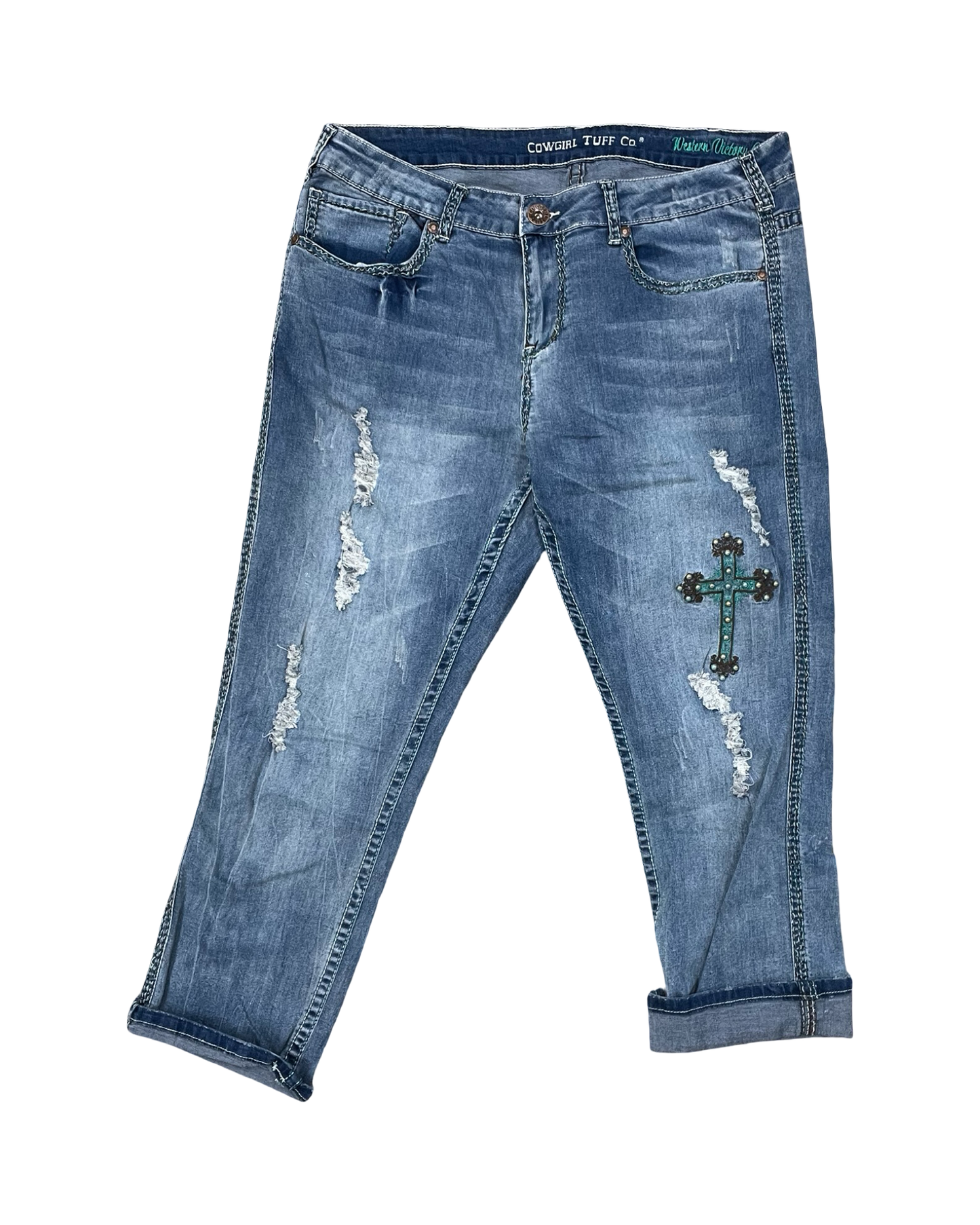 Jeans Cropped By Clothes Mentor In Blue Denim, Size:12