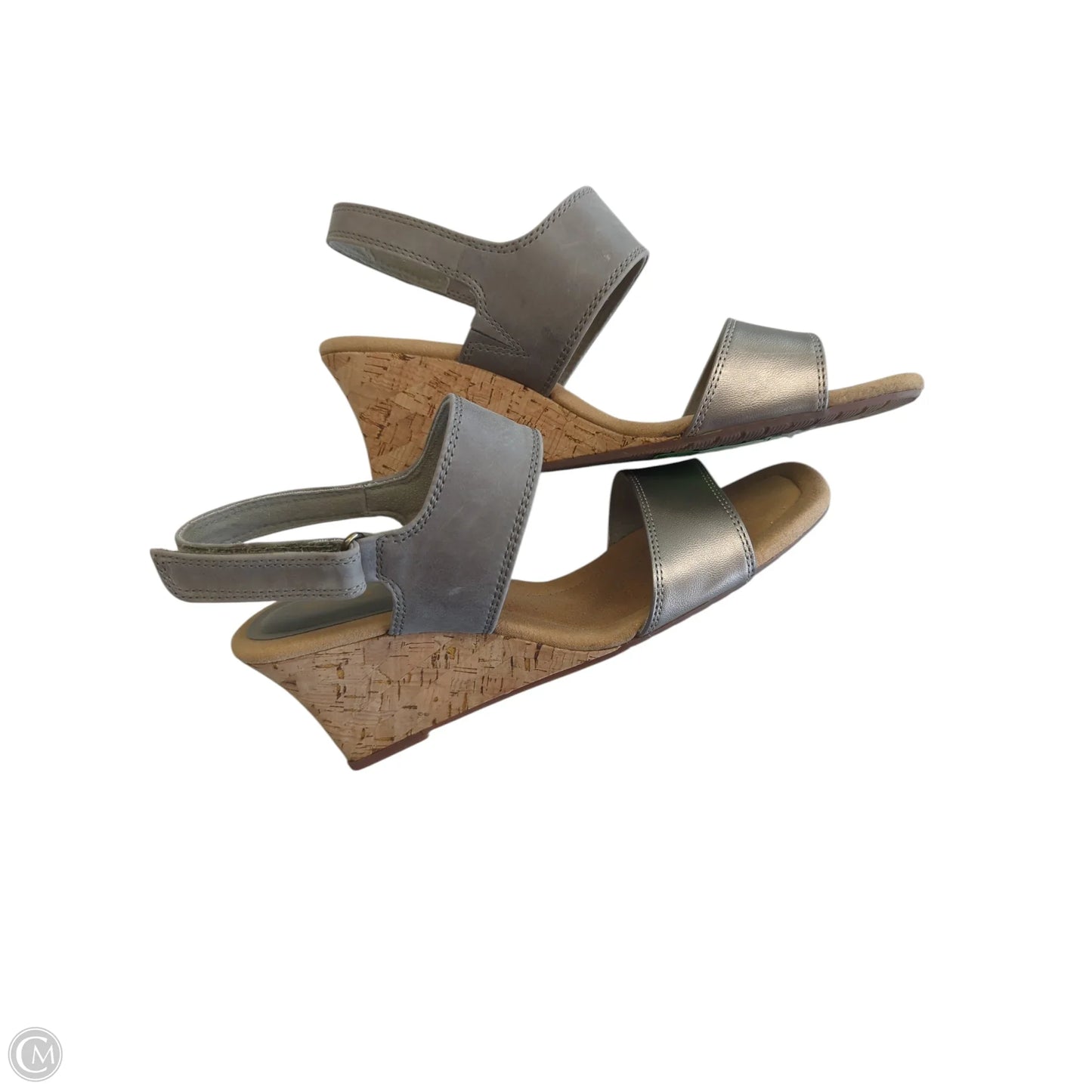 Sandals Heels Wedge By Clarks In Silver, Size: 9