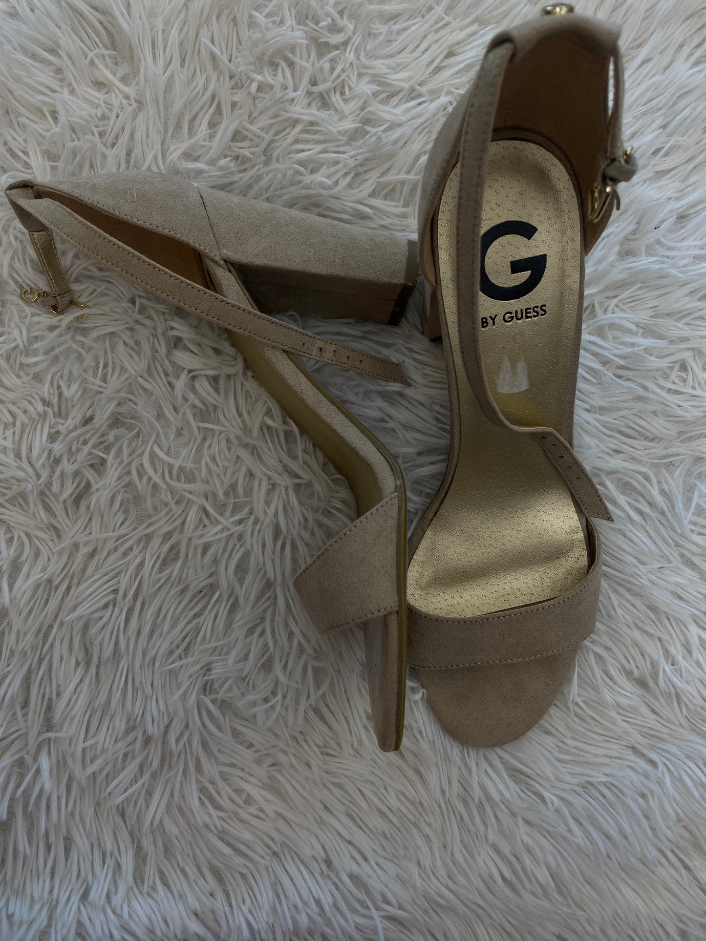 Tan Shoes Heels Block G By Guess, Size 8.5