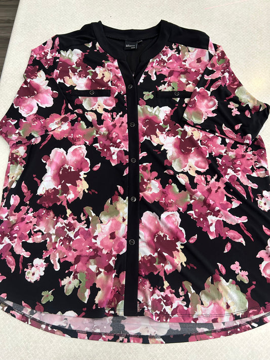 Top 3/4 Sleeve By Clothes Mentor In Black Floral, Size: 3x