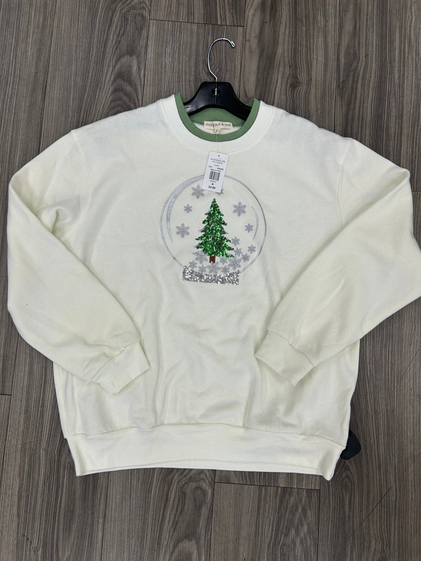 Sweatshirt Crewneck By Clothes Mentor In Green & White, Size: M