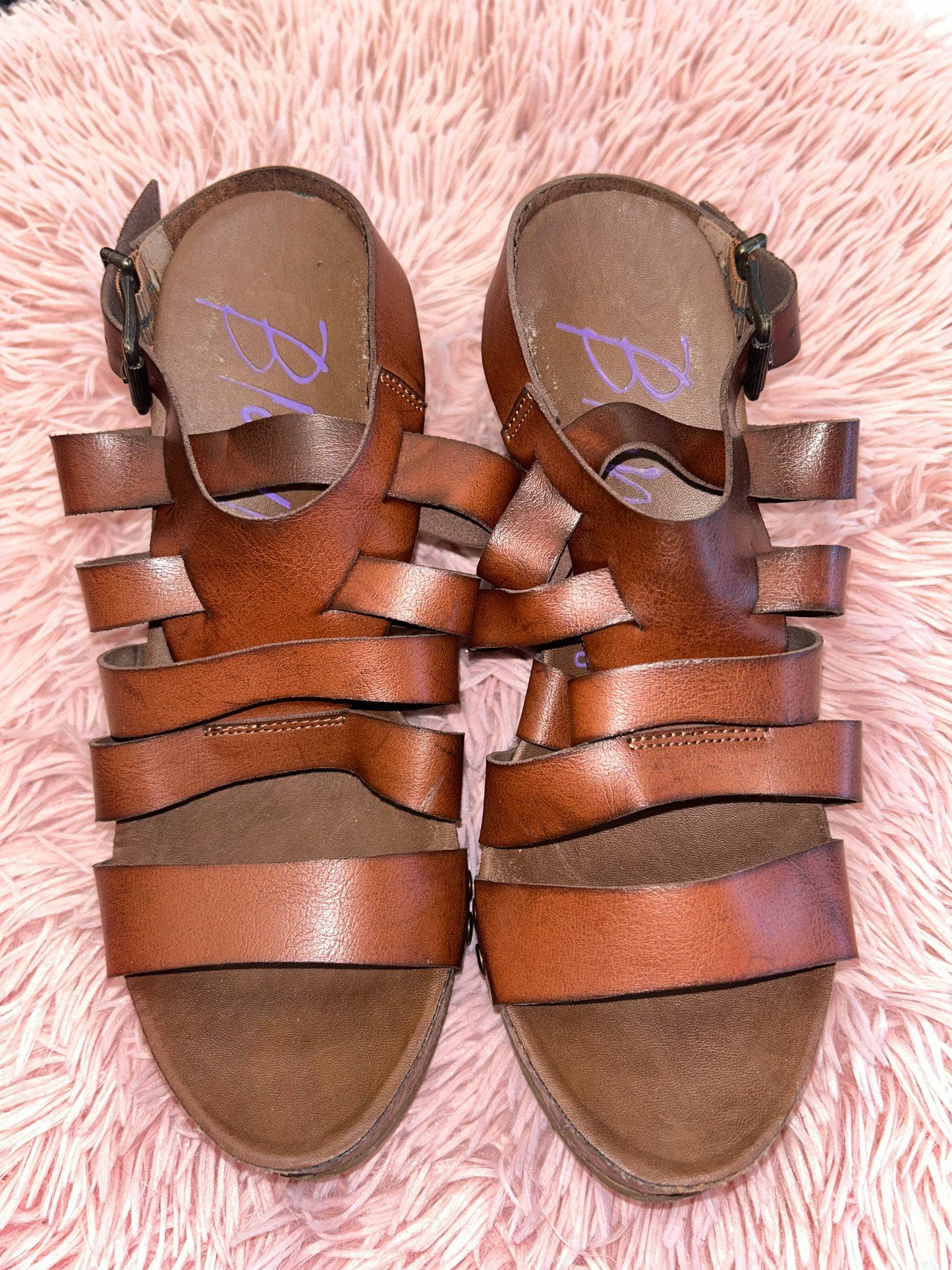 Brown Sandals Heels Wedge Blowfish, Size 9