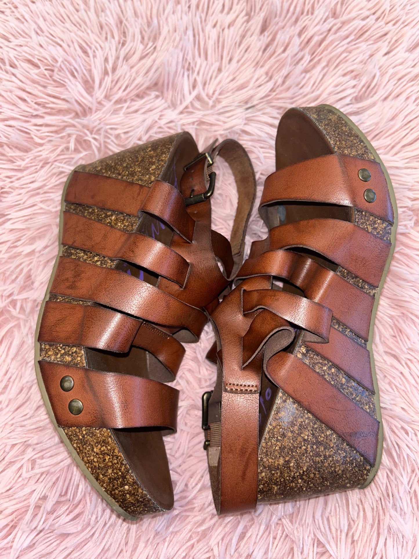 Brown Sandals Heels Wedge Blowfish, Size 9