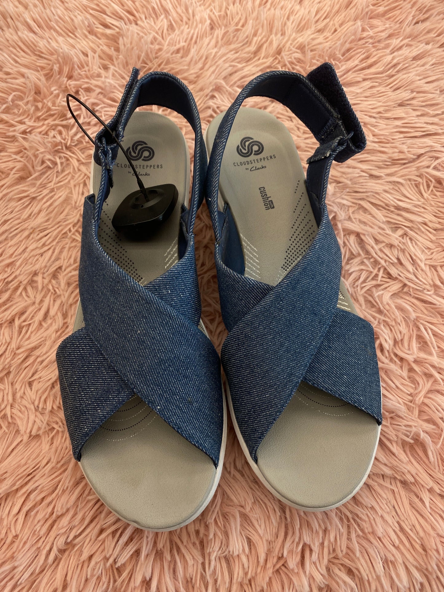 Sandals Heels Wedge By Clarks In Denim, Size: 12