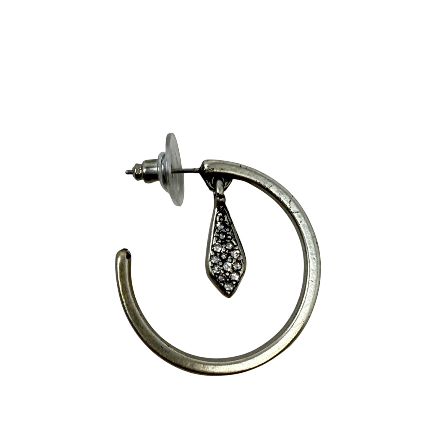 Crystal Embellished Silver Tone Metal Hoop Earrings