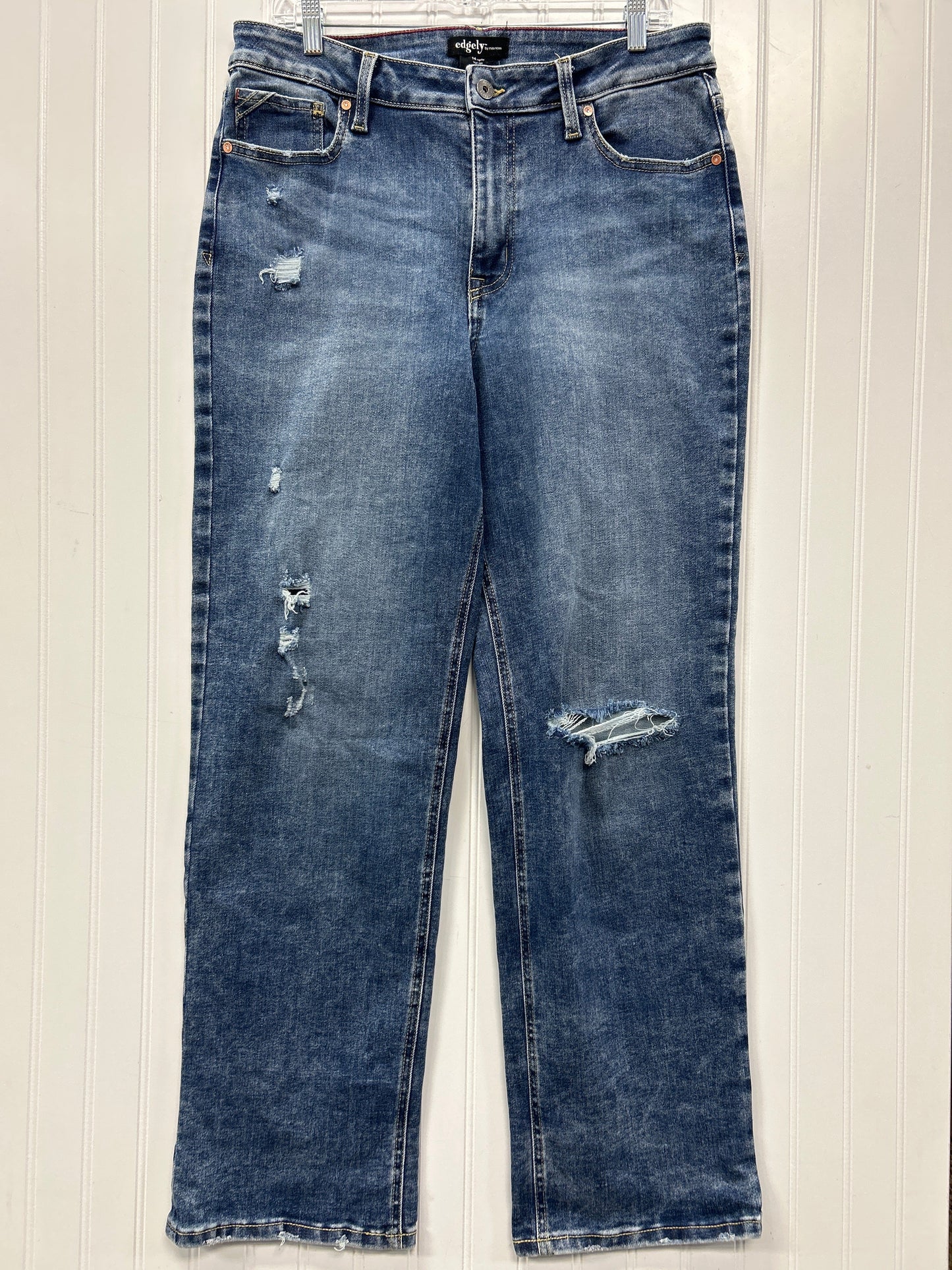 Jeans Straight By Edgely In Blue Denim, Size:14