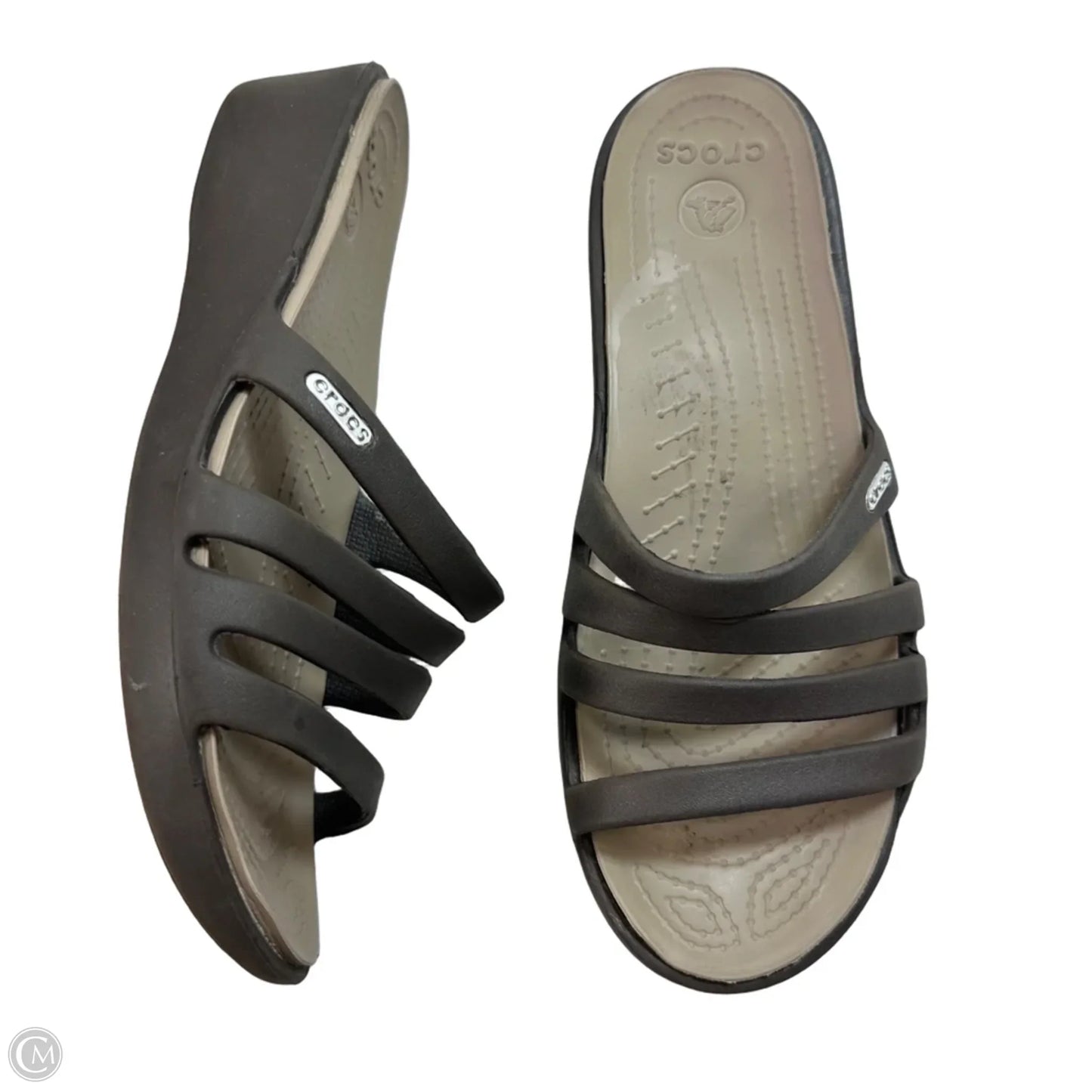 Sandals Heels Wedge By Crocs In Brown, Size: 8