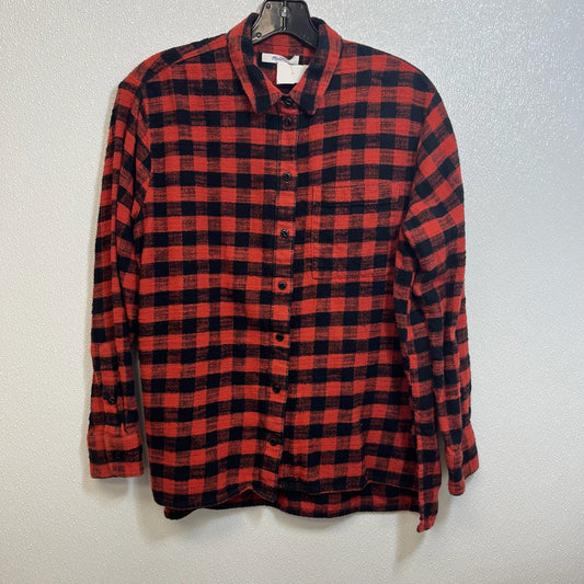 Top Long Sleeve Basic By Madewell In Plaid, Size: S