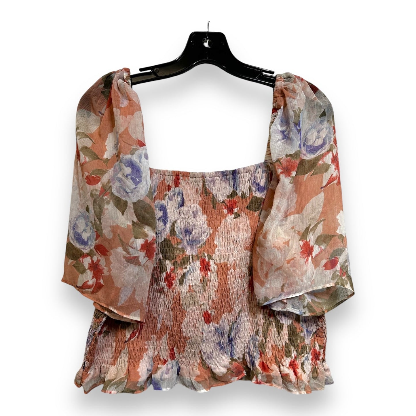 Top Short Sleeve By Express In Floral Print, Size: Xl