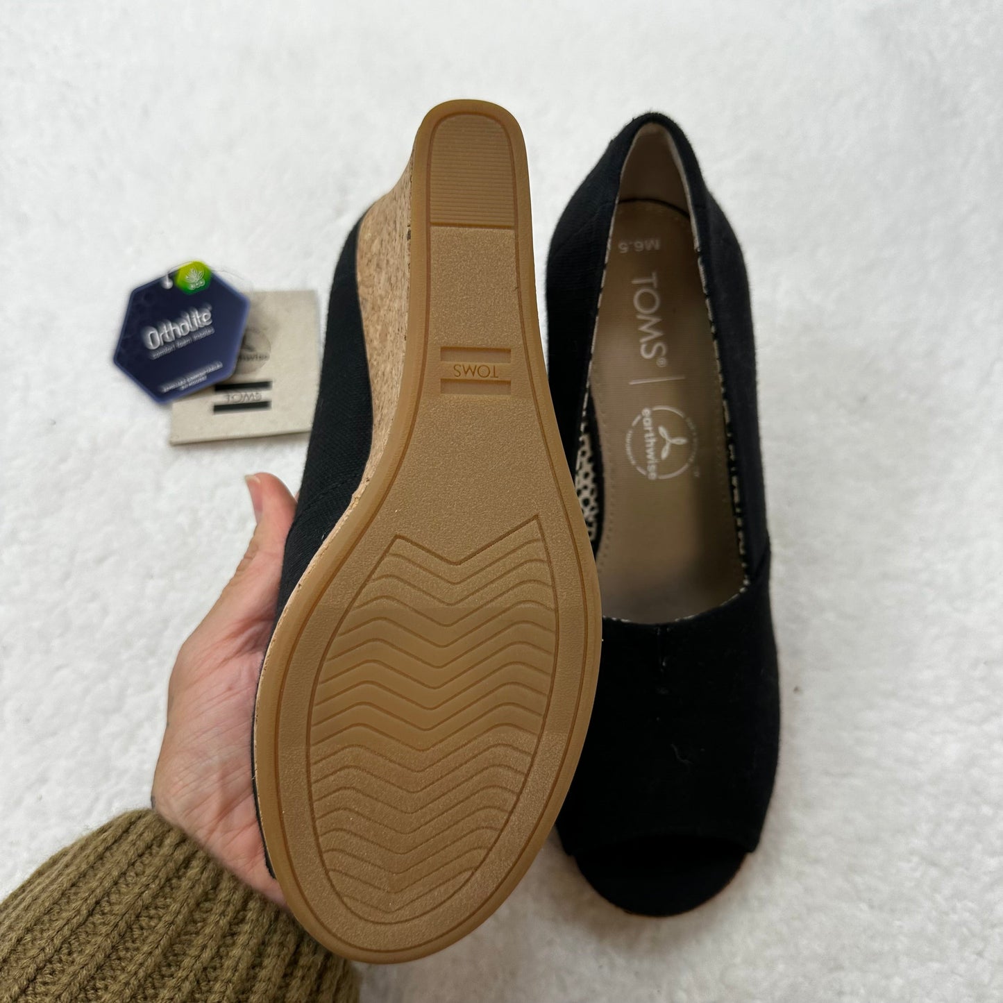 Black Shoes Heels Espadrille Wedge Toms, Size 6.5