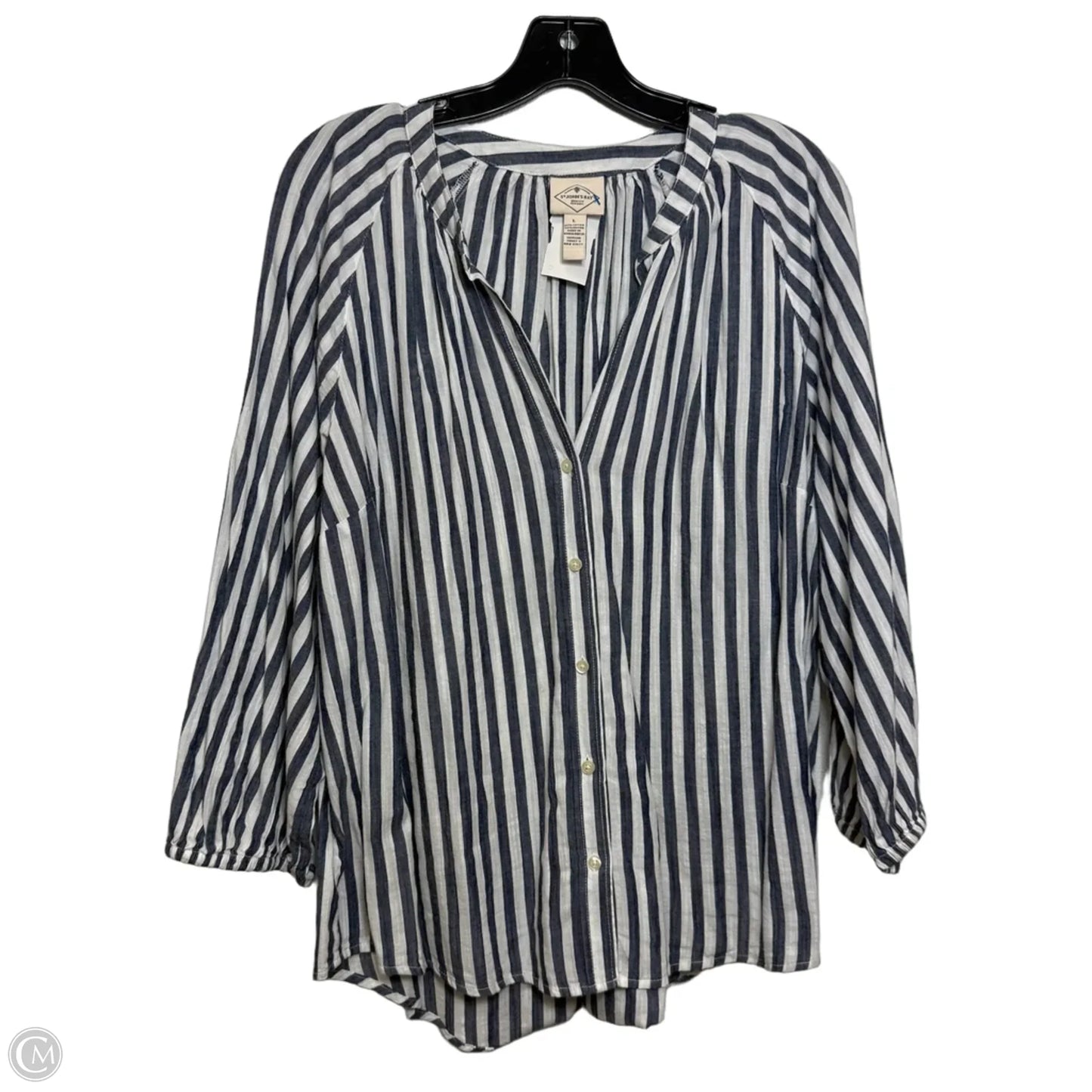 Top Long Sleeve By St Johns Bay In Blue & White, Size: L