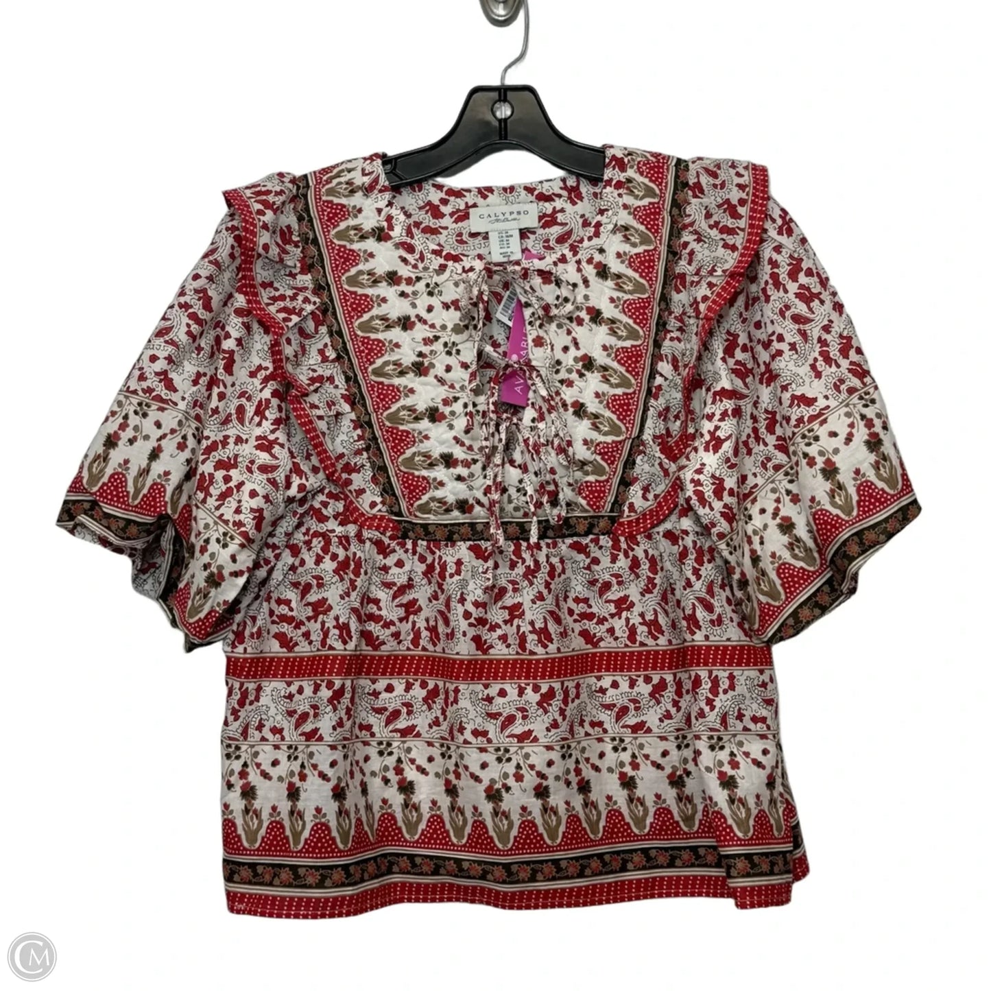 Top Short Sleeve By Calypso St Barth In Red & White, Size: M