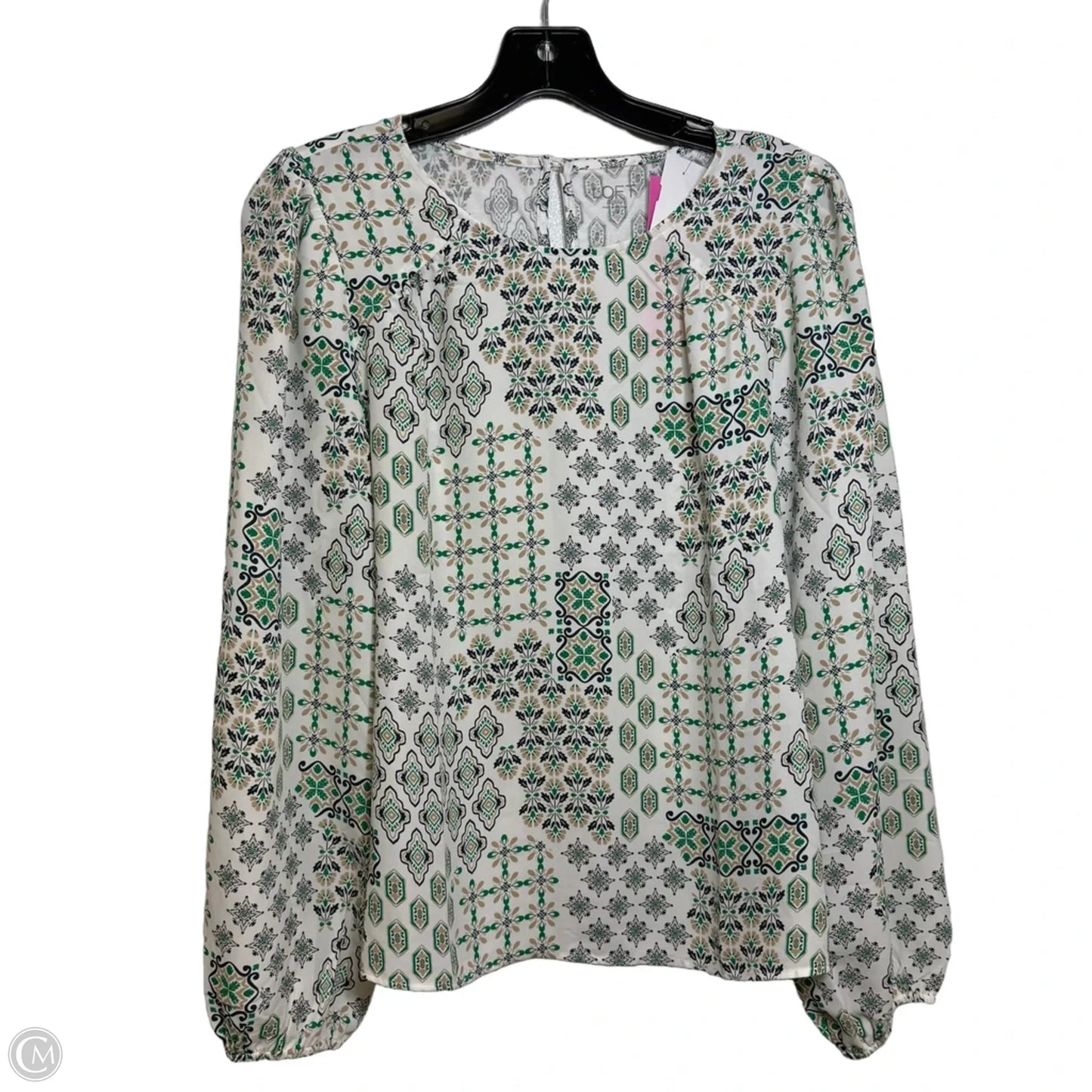 Top Long Sleeve By Loft In Green & White, Size: S